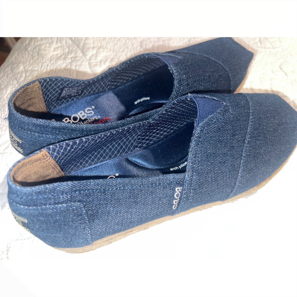 BOBS Skechers Slip On Flats Size 9 Blue Denim Espadrille Alpargata